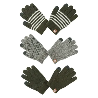 Produktbild von 3 Paar Kinder Strickhandschuhe mit Touchscreen, Winter Warme Vollfingerhandschuhe, Grün