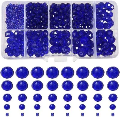 Immagine prodotto di Set di bigiotteria in cristallo, 1000 pezzi - Blu scuro - Kit per la creazione di gioielli fai-da-te - Artigianato - 2/4/6/8/10 mm