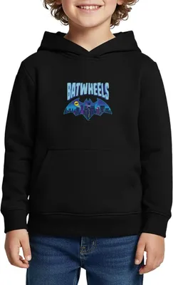 Produktbild von Spreadshirt Batwheels Batman-Symbol Mit Skyline Von Gotham Kinder Premium Hoodie, 158/164 (12 Jahre), Schwarz