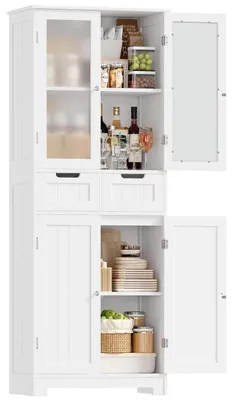Obrázek produktu pro Vysoká skříň se 4 dvířky a 2 zásuvkami, rozměry 170x60x30 cm, bílá barva