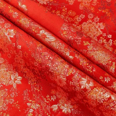 Produktbild von Jacquard-Stoff, rot – Blumenmuster – Polyester – Dekorativer Stoff – Zum Nähen – 1 m x 1,48 m – Stoffe