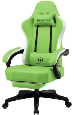 Zdjęcie produktu dla Krzesło gamingowe - ergonomiczne krzesło biurowe - sztuczna skóra - amortyzowana poduszka siedziska - regulacja wysokości - podnóżek - obrót o 360° - maksymalne obciążenie 150 kg - kolor: zielony
