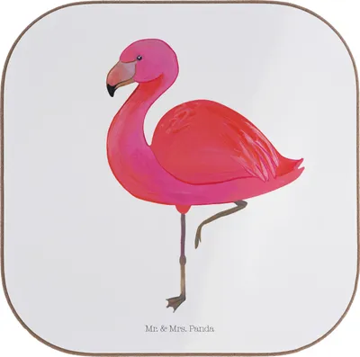 Produktbild von Mr. & Mrs. Panda Tischuntersetzer Flamingo Classic - Weiß - Geschenk, Spruch, Freundin, Coaster, Tochter, gläseruntersetzer, Untersetzer für Gläser, Rosa, Prächtig, Glas