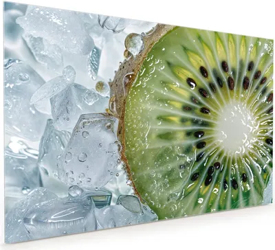 Produktbild von Küchenrückwand Spritzschutz Glas mit Motiv Kiwi im Eis 40 x 40 cm
