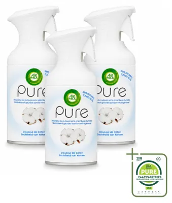 Zdjęcie produktu dla 3 sztuki sprayu do pomieszczeń Air Wick - zapach "Miękkość bawełny" - 250 ml - opakowanie zbiorcze