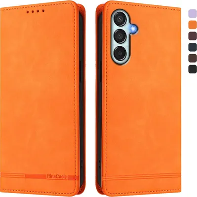Produktbild von Hülle für Samsung Galaxy M34 5G, Retro Kunstleder Ständer Klapphülle mit Kartenfächer und Magnetische Orange