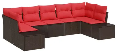 Productafbeelding van vidaXL Tuinset met 7 zitplaatsen, bruin en rood, van polyrotan