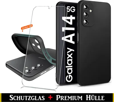 Produktbild von Für Samsung Galaxy A14 4G 5G Silikon Schwarz Schutz Hülle + HD Panzerglas Schutzglas