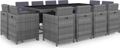 Produktbild von 13-tlg. Garten-Essgruppe mit Auflagen Poly Rattan Anthrazit