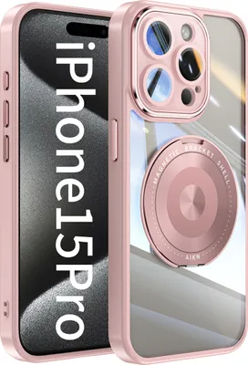 Produktbild von Handyhülle für iPhone 15 Pro Transparent Militärschutz mit Magnetring Ständer und Kameraabdeckung Pink