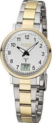 Produktbild von Regent Damen-Uhr Funk Analog Quarz Metall-Band Gold Silber-Ton FR-258