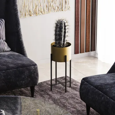 Produktbild von Evila Originals, Dekorativer Blumentopf aus 100% Metall, Schwarz und Gold, 23 x 48 x 23 cm | Durchmesser: 20 cm, Höhe: 15 cm | Leicht und stilvoll, ideal für moderne Wohnräume.
