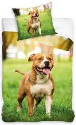 Productafbeelding van Katoenen beddengoed, 160x200 cm, met afbeelding van een Amstaff hond
