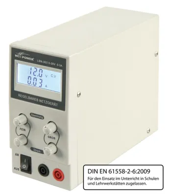 Obrázok produktu pre McPower ''LBN-303'' laboratórny napájací zdroj, 0-30 V, 0-3 A nastaviteľný, LC displej