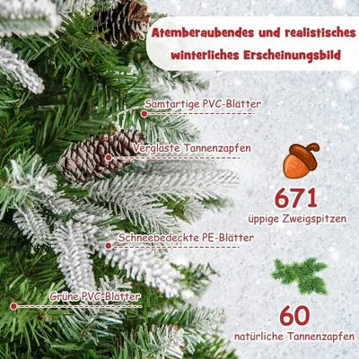 Zdjęcie produktu dla 190 cm Sztuczna choinka ze światłami i śniegiem Sztuczna choinka do domu Zielony + Biały