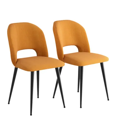 Image de lot de 2 chaises de salle à manger Chaise de salon Chaise de cuisine Fauteuil rembourré avec pieds métalliques Jaune