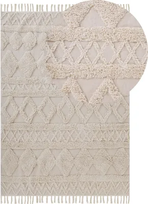 Obrázok produktu pre BELIANI Koberec béžový bavlnený 160 x 230 cm minimalistický s geometrickým vzorom obývacia izba spálňa
