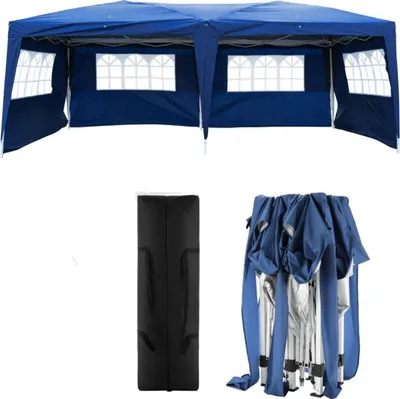 Image de FCH Pavillon 3x6m, chapiteau pliable tente de jardin étanche, protection UV, avec 4 parties latérales et 2 entrées & 1 sac de transport, pour jardin terrasse fête, bleu