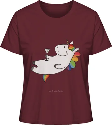 Produktbild von Mr. & Mrs. Panda damen shirt Einhorn Cocktail Größe S - Burgundy - Geschenk, Glitzer, Geburtstag, Lustig, Spaß, Baumwoll T-Shirt, Spruch, Sommershirt, Oberteil, Unicorn