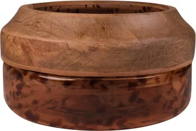 Produktbild von INNA-Glas Glasschale Russell mit Mangoholz, Leopardenmuster, braun-klar, 15,5cm, Ø30cm - Pflanzschale