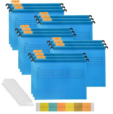 Image de Hiziwimi, 15 classeurs en PVC bleu, format A4, avec système de classement suspendu, intercalaires et pochettes