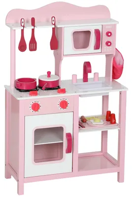 Immagine prodotto di Cucina giocattolo in legno con accessori e suoni | Colore: Rosa | Dimensioni: 24x55x86 cm