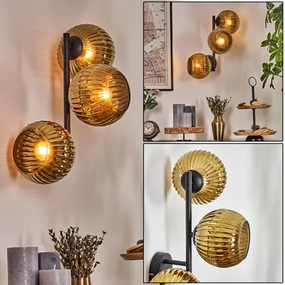 Produktbild von Cesaro Wandlampe aus Metall/Riffelglas in Schwarz/Goldfarben