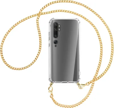Produktbild von Handykette Backcover-Schutzhülle mit Band (Metall goldfarben) für Xiaomi Mi Note 10 (Pro) - goldfarbene Kette