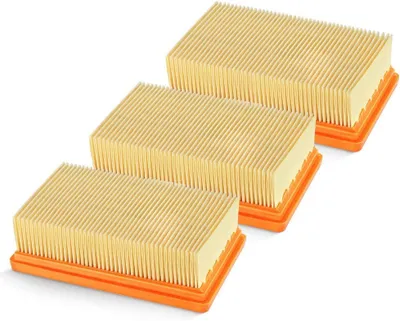 Three air filters of varying sizes are arranged diagonally on a white background.