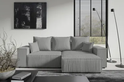 Produktbild von Ecksofa 3 Sitzer MINI POSSO II von ANTONIO 255x148x70 cm, L-Form mit Schlaffunktion & Bettkästen, Cordbezug - Grau, Ottomane rechts/links