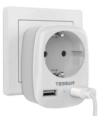 Produktbild von TESSAN Steckdose mit USB, Grau, 2 USB, 4000 W