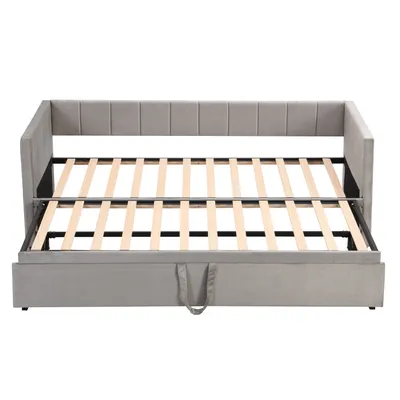 Produktbild von Schlafsofa, 90x200cm/180x200cm, Ausziehbett mit Bettfunktion, inkl. Lattenrost, Einzelbett, Doppelbett, Jugendbett, Samt