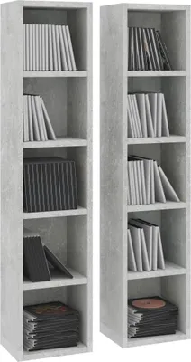 Produktbild von (Design 2026） CD-Regale 2er-set - Betongrau 21x16x93,5cm Holzwerkstoff - CD- & DVD-Regale HOMMIE 749754 - CD- & DVD-Regale