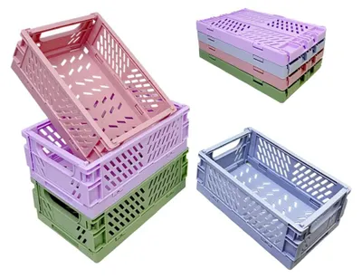Produktbild von Faltbare Aufbewahrungsbox, 4-teilig, kleiner Aufbewahrungskorb, zusammenklappbare Kiste, 15 x 10 x 5,8 cm, stapelbarer Aufbewahrungskorb für Klassenzimmer, Küche