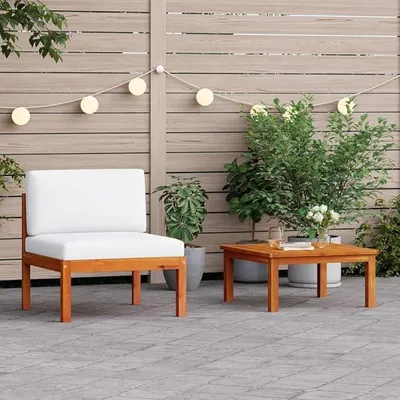 Produktbild von 2-teiliges Garten-Lounge-Set mit Kissen Holz Akazie & Seil Gartenmöbel Set, Outdoor Balkonset Terrassenmöbel, Gartenlounge Sitzgruppe für Terrasse, Balkon, Garten