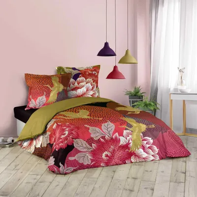 Produktbild von 3tlg. Bettwäsche 240x220 Baumwolle Übergröße Kissen Bettdecke Asia Bettbezug