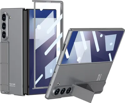 Image de Etui pour Samsung Galaxy Z Fold 7 avec support, étui de protection en PC mat avec protecteur d'écran Gris
