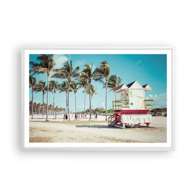 Produktbild von Gerahmtes Poster - Weißer Rahmen - Strand Miami Florida - 91,5x61 cm - Wand Bild - Wanddeko - Wandbilder - Kunstposter - Wandposter - Bilderrahmen - Bilder - Kunstdruck - Wandbild - P2WAA91x61-4332