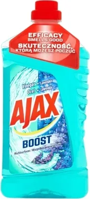 A bottle of AJAX Boost Universal Floor Cleaner with Vinegar and Lavender.