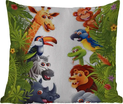 Produktbild von MuchoWow® Outdoor Kissen - Dschungel - Tiere - Jungen - Mädchen - Giraffe - Elefant - Kinder - 50x50 cm - Wetterfest - Lounge Kissen - Komfortabel - Kissen mit Bild