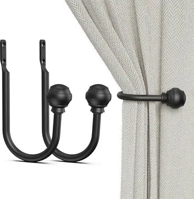 Produktbild von Famanu Halter für Vorhänge Schwarz 2 Stück - Vorhang Tiebacks Wandmontage Vorhanghaken