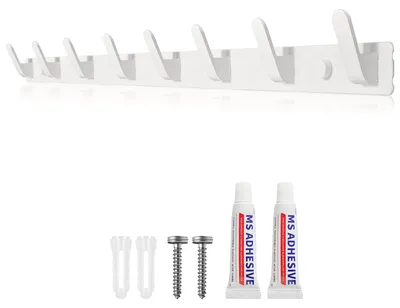 Produktbild von Weiße Kleiderhaken, Garderobenständer mit 8 Haken. Stabiler Garderobenständer für Jacken, Mäntel, Taschen, Hüte, Schals und mehr.
