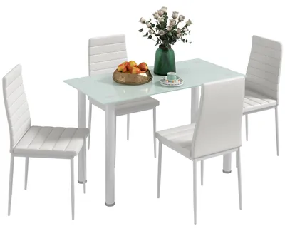 Immagine prodotto di Angolo pranzo - Set di tavoli da pranzo - Set per sala da pranzo - Tavolo con sedie - Piano del tavolo in vetro - Set da 5 pezzi