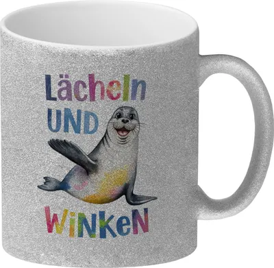 Produktbild von Seehund Lächeln und Winken Glitzer-Kaffeebecher