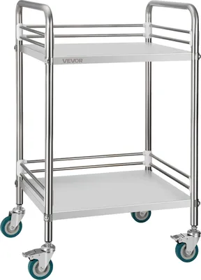 Immagine prodotto di Carrello in acciaio inossidabile VEVOR Carrello a 2 ripiani per laboratorio e cucina con ruote bloccabili, carrello di servizio per strutture mediche, vassoio di servizio mobile per ospedali, ristoranti e cucine