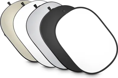 Produktbild von Walimex pro 5-in-1 Faltreflektor Set 1680 x 1020 x 20 mm oval wavy goldfarben silberfarben weiß schwarz transparent Lichtreflektor inkl. Transporttasche
