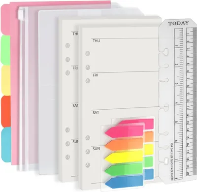 Zdjęcie produktu dla Zestaw zawierający 90 arkuszy papieru formatu A5, z perforacją 6-otworową, zawierający naklejki i przegródki, przeznaczony do zeszytów