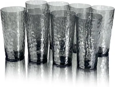 Produktbild von Wiederverwendbare Acrylbecher, 610 ml, stapelbar, BPA-frei, bruchsicher, spülmaschinengeeignet, 8 Stück, Grau