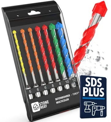 Produktbild von SDS Plus Bohrer Set 7 tlg farbcodiert 5-12 mm Betonbohrer Steinbohrer Komplett farbcodiert je Größe: der richtige Bohrer