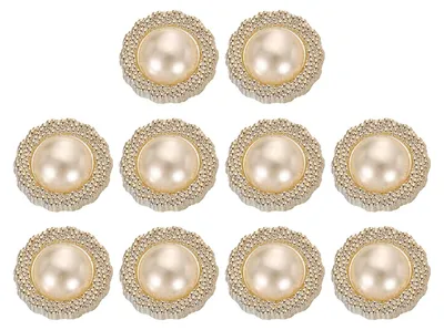 10 Kunstperlenknöpfe Gold 22 mm, runde Kunststoffknöpfe zum Nähen